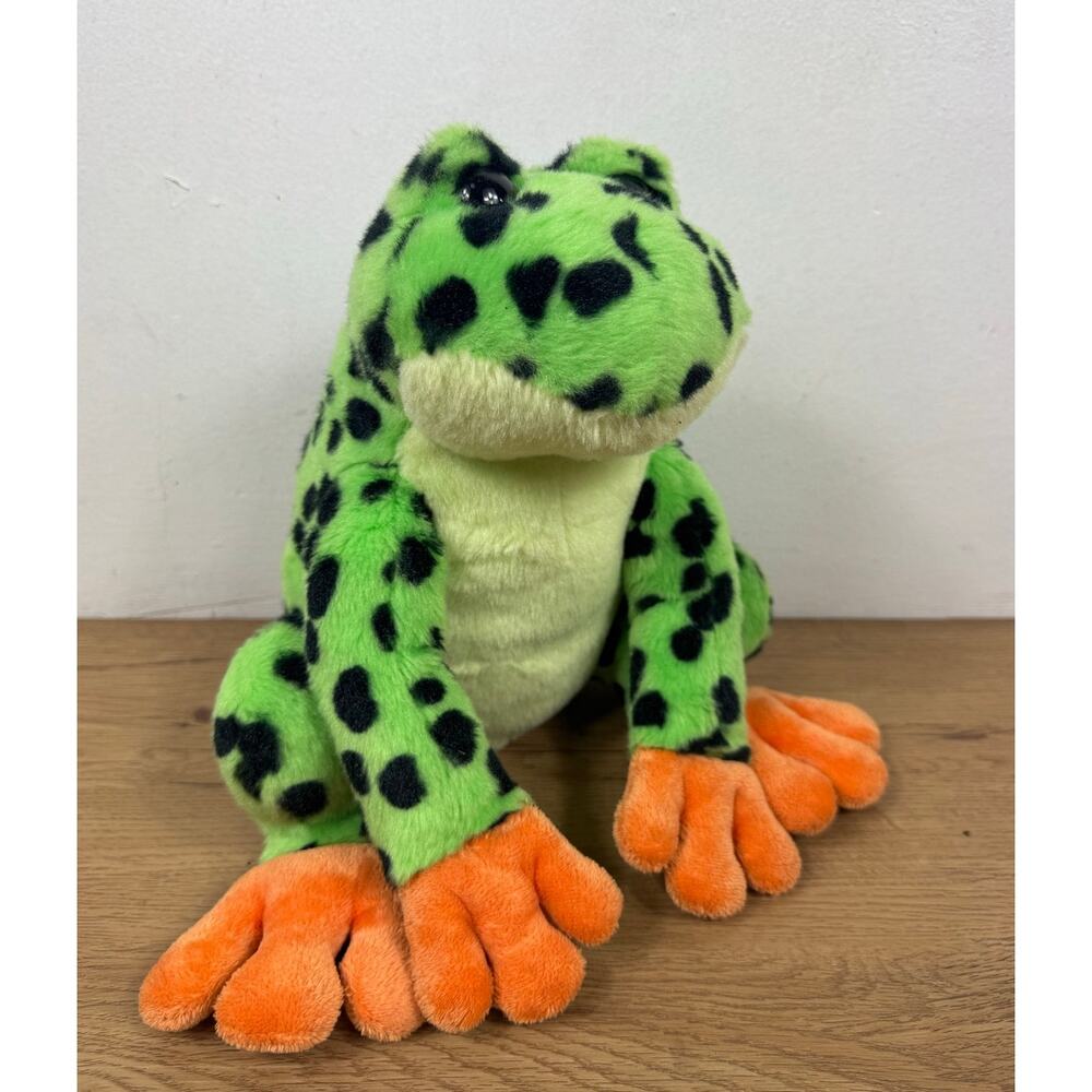 Destination Nation Plush Frog Unisex‎ OS Green Black Spotted Orange Feet Stuffed